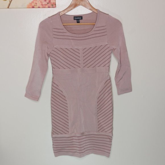 Bebe Dress Bodycorn Pink Small Stretch 3/4 sleeves - Picture 1 of 9
